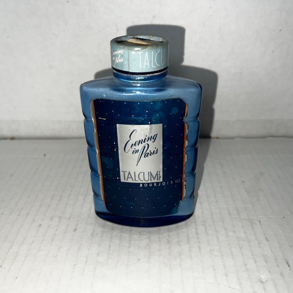 Vintage Evening in Paris Cobalt Blue Glass Talcum Bottle 3 1/4 oz.